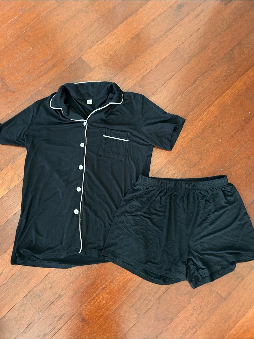 Super Soft Pajamas Set Short Sleeve Button Down Shirt w/ PJ Shorts Set black S - Picture 3 of 11